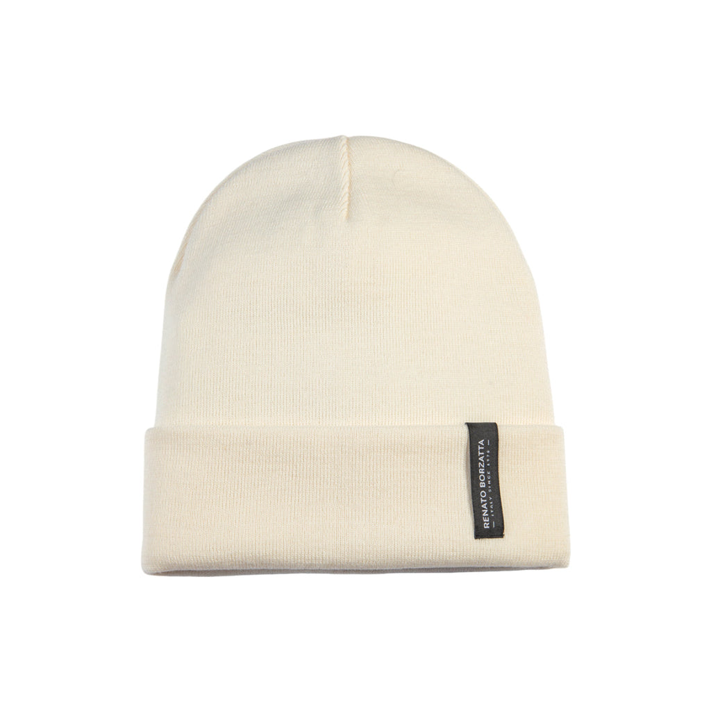 RB5005DB | CIMONE Unisex Knit Beanie in a Tubular Wool Blend Made in Italy. Milk Color. One Size